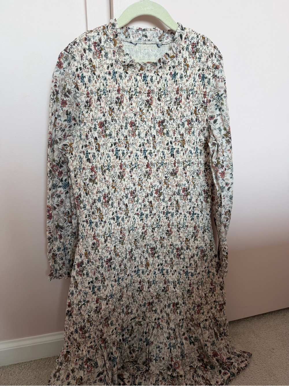 Veronica Beard Cream Floral Long-Sleeve Smocked Maxi Dress